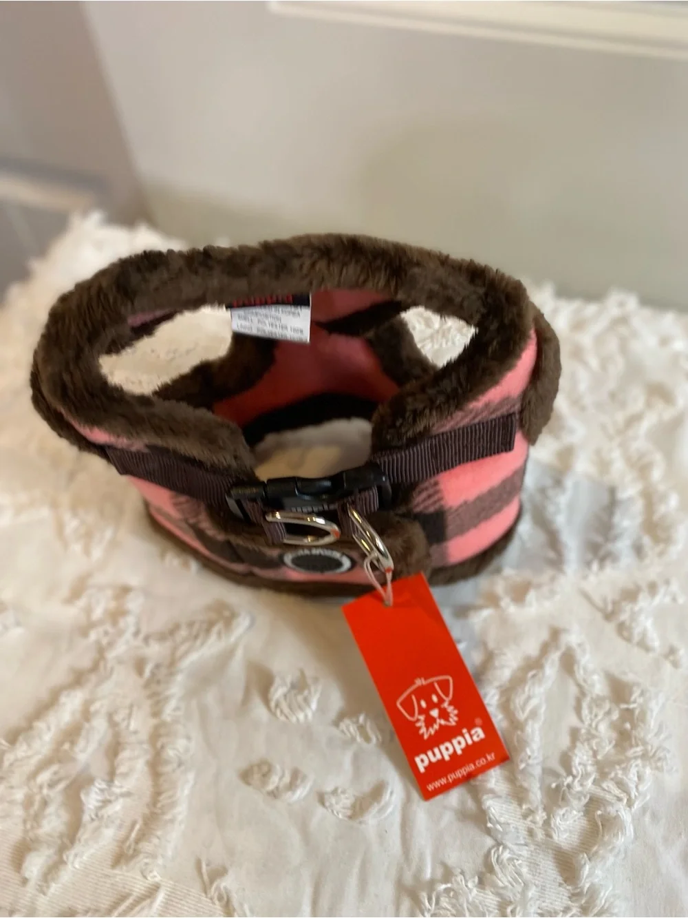 Puppia Pink and Brown Plaid Medium Pet Harness Vest